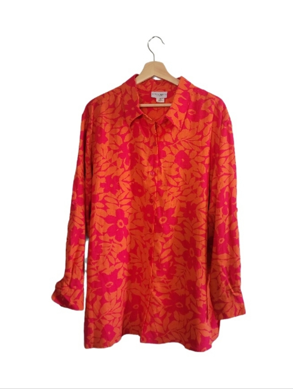 JACLYN SMITH Plus Size 20 Hawaiian Style Blouse Linen Blend Floral Resortcore